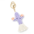 Portachiavi cactus fatto a mano in corda di cotone viola con nappe e pompon colorati - Viola