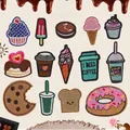 Divers écussons brodés de desserts mignons incluant donuts et biscuits pour décor DIY - Ensemble complet de 14