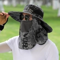 Men's outdoor sun hat in gray camo with protective face mask and neck flap cover - Ink Shawl / Dark Gray