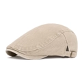 Adjustable beige British flat cap in twill cotton with vintage bronze metal buckle - Khaki