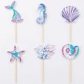Set decorazioni per torta sirena con coda di sirena e creature marine glitterate blu viola - Decorazioni per Torte a Tema Oceano