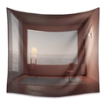 Detailed close-up of bohemian wall tapestry showing soft fabric texture and seaside art print - 73X95CM (Cross-border Brushed) / Surreal Ocean (ZJ923)