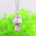 Handmade wire wrapped white howlite mushroom pendant necklace with marble patterns - White Turquoise Silver-tone