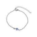Pulsera de eslabones de acero inoxidable plateado con piedra de nacimiento azul redonda - Azul lago