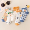5-pack girls' cotton crew socks with floral patterns and ruffled cuffs in warm colors - Mesh Strawberry / 3-5 Years (Feet length 13-15cm)