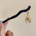 Traditional black wood hair pin with golden koi fish pendant and elegant tassel detail - Hairpin #39 - Black - Gold