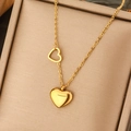 Minimalist titanium steel necklace with double gold heart pendants on a fine chain - Gold Double Heart Pendant Dainty Chain Necklace
