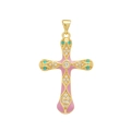 18K gold-plated cross pendant with pink enamel, micro-set zircons and turquoise beads - Light Purple Enamel Snake Cross