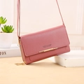 Women's multi-functional long wallet in dusty rose pink with gold metal trim and strap - H016 Standard / Deep Pink
