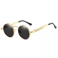 Steampunk round sunglasses with gold metal frame, black lenses and spring hinges - Gold Frame Grey Lens