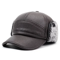Cappello invernale in pelle marrone scuro con calda fodera in peluche e paraorecchie - Regolabile / caffè