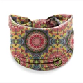 Elastic yoga headband featuring a vibrant pink and green mandala floral print design - Style 136