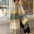 Écharpe style cachemire à carreaux beige jaune et gris avec franges pour femme - 24# Beige Jaune Gris Blanc à Rayures