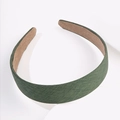 Vintage green cotton-linen wide headband with non-slip beige inner lining for women - Green