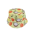 Detailed close-up of a bucket hat featuring tropical fruit prints like coconut and lemon - M (56-58cm) / Yellow Mixed Fruit