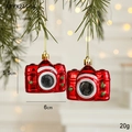 Christmas tree hanging ornament in red camera shape with silver lens detail - Camera (Set of 2)