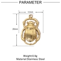 Detail of 14k gold beetle pendant showing 20mm height and stainless steel material - Scarab / Gold
