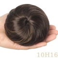 Deep brown hair bun extension with light highlights, style 10H16 drawstrings wig - 10H16 (Honey Blonde Highlight)