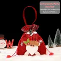Red linen Christmas gift bag featuring a 3D Santa Claus and drawstring closure - Linen Style Christmas Santa Bag