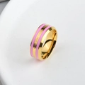 Minimalist wide gold ceramic ring with pink enamel inlay and geometric diamond pattern - US 7 / Pink