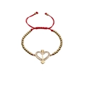 Red braided rope bracelet with gold-plated heart and arrow charm inlaid with zircon - Red Rope with Copper Beads