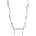 Punk style silver choker necklace with metallic studs and gothic cross pendant on white back - Curved Plate Rivets