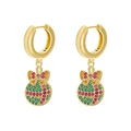 Close-up of golden Christmas ball hoop earrings with colorful pavé gemstones and bows - Gold Colorful Zircon Gift Bag
