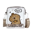 Clear crossbody bag with cute cartoon Capybara print and khaki fabric shoulder strap - Khaki 3 (Capybara with Pumpkin)