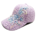 Bordados detallados y perlas en gorra de béisbol de encaje floral morado para mujer - M(56-58cm) / Violeta Claro