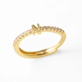 Adjustable gold-plated ring with crystal letter N and sparkling zircon accents - Gold-N