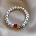 French irregular pearl bracelet with red bead and golden hollow metal ball accents - 91# Bracelet-White-Gift Box