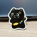 Cute black acrylic cat brooch with gold fish and star charms for backpacks - Goldfish Black Cat