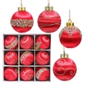 Set di 9 palline di Natale rosse con texture in seta, paillettes dorate e motivi glitter - 8cm (Set da 9) / Rosso