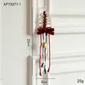 Addobbo albero di Natale boho in cotone con fiocco di velluto rosso e campanella - Ciondolo Intrecciato Bianco Piccolo / 23cm x 8cm