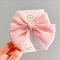 Barrette à cheveux avec nœud en ruban rose et pompons sur carte blanche pour filles - Nœud Rose