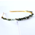 Handmade gold crystal crown headband with natural green and white stone embellishments - Single Row / Indian Agate-Single Row