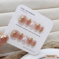 Handmade press-on nails with pink gradient, white butterfly art and gold french tips - XS / Butterfly Hand-painted Fine Glitter Style (FM102)