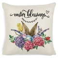 Kissenbezug Ostern Segen mit Aquarell Hasenohren, Eiern und Blumen auf beigem Leinenstoff - Zl2002064-18 / 45*45cm Nur Bezug