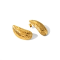 Golden titanium steel hoop earrings with unique irregular embossed texture and glossy finish - Irregular Embossed Texture Style (YYE023531)