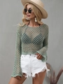 Pull au crochet vert herbe avec manches évasées dans un style bohème décontracté - S / Vert