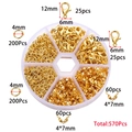 Detail view of 570pcs gold DIY jewelry tool kit with lobster clasps and jump rings in a box - Gold (570Pcs Set)