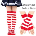 Kids' red and white striped set with long socks and fingerless arm warmers for costumes - Red and White Wide Stripes