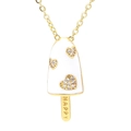 Popsicle pendant necklace in gold and white enamel with heart zircon and HAPPY engraving - White