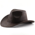 Dettaglio cappello da cowboy marrone scuro con trama in pelle invecchiata e cuciture - goccia / caffè