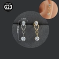 Detail of G23 titanium heart earrings with cubic zirconia in silver and gold colors - NO-2/Heart Teardrop Pendant / Steel