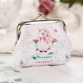 White PU leather coin purse with cute unicorn pattern and metal clasp closure - Large Rainbow Unicorn