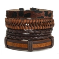 Handmade vintage layered leather bracelet set with leopard print and braided designs - 4Pcs Set With Black Card