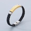Men's black braided leather bracelet with gold curved Lord's Prayer metal plate - Gold Color Cross Style (KB186173-JZ) / Gold/Black