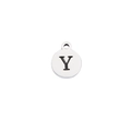 Macro shot of silver stainless steel round pendant with engraved black letter Y detail - Steel Letter Y