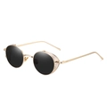 Lunettes de soleil ovales rétro steampunk avec monture dorée et protections latérales - Lunettes de soleil / Monture Dorée Verres Gris